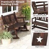 Tangkula Patio Rocking Bench, Carbonized Wood Double Rocker Chair with Ergonomic Seat
