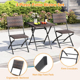 Tangkula 3 Piece Portable Foldable Dining Table and Wicker Chairs with Metal Frame