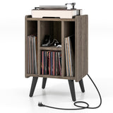 Tangkula Record Player Stand w/Charging Station & USB Ports, Nightstand Sofa Side Table, 27" H