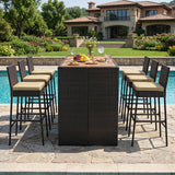 Tangkula 7 Piece Outdoor Bar Set with 6 Cushioned Chairs