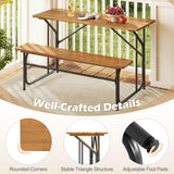Tangkula Patio Dining Bench Set with Metal Legs for Balcony