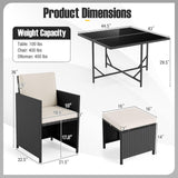 Tangkula 9 Piece Patio Dining Set with Tempered Glass Table & Ottoman