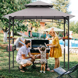 Tangkula 8x5 Ft Grill Gazebo, 2-Tier Barbecue Gazebo with 2 Shelves, 10 Hanging Hooks, Bottle Opener & Storage Basket