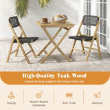 Tangkula Set of 2 Patio Folding Chairs, Solid Teak Wood Dining Chairs with Woven Rope Seat & Back