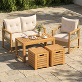 Tangkula Acacia Wood Outdoor Coffee Table with Stools Set of 2