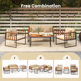 Tangkula Acacia Wood Outdoor Sofa Set, 4 Pieces Outdoor Furniture Set with Heavy Duty Metal Frame