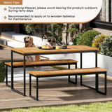 Tangkula Patio Dining Bench, 2-3-person Backless Bench with Slatted Seat & Metal Legs, Indoor Outdoor Bench for Entryway