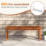 Tangkula Outdoor Wood Bench 2-Person Backless Patio Garden Bench with Slatted Seat