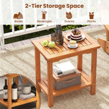 Tangkula Outdoor 2-Tier Patio End Table with Slatted Tabletop & Storage Shelf