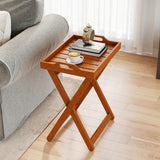 Tangkula Outdoor Wood Tray Table Portable Side End Table with Folding Frame