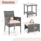 Tangkula 5 Pieces Patio Conversation Set, Outdoor PE Rattan Chairs with Soft Cushions, Ottomans & Tempered Glass Top Table