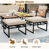 Tangkula 7 Piece Patio Acacia Wood Cushioned Sectional Sofa Set
