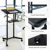 Tangkula Mobile Lectern Podium, Height-Adjustable Rolling Laptop cart with Tilting Top, Storage Tray & Cup Holder