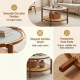 Tangkula 2-Tier Round Coffee Table | Wooden Center Table with Frosted Tempered Glass Top