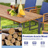 Tangkula 7 Piece Patio Dining Set, Acacia Wood Dining Chair & Table Set