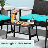 Tangkula 4 Pieces Rattan Conversation Set, Patio Sofa Couch Set with Tempered Glass Coffee Table