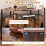 Tangkula Corner Cat Litter Box Enclosure, Decorative Pet Cabinet Furniture with Open Shelf, 2 Entrances