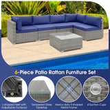 Outdoor Wicker Furniture Set with Tempered Glass Coffee Table, Comfy Seat & Back Cushions
