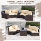 Tangkula 5 Pieces PE Rattan Half-Moon Curved Sectional Sofas with Side Tables