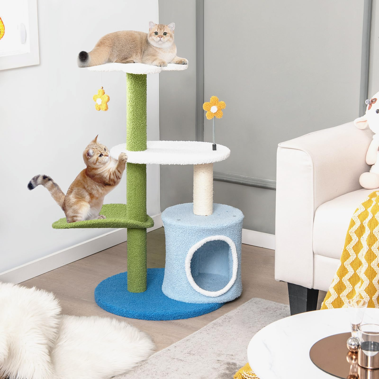 Tangkula Flower Cat Tree for Indoor Cats (Green & Blue)