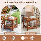 Tangkula Outdoor Side Table with Slatted Tabletop & Storage Shelf