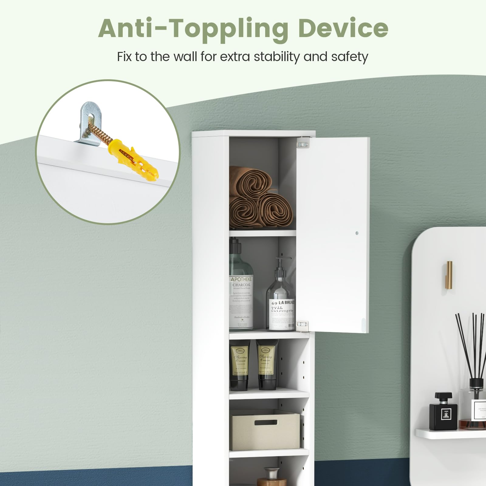 Tangkula Narrow Bathroom Storage Cabinet Freestanding Side Storage  Organizer With Adjustable Shelves Drawer And Pine Wood Legs Black/white :  Target