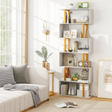 Tangkula 6-Tier Geometric Bookcase, 74.5-Inch S-Shaped Bookshelf with Metal Frame