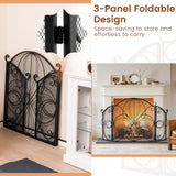 Tangkula 59.5 x 32.5 Inch Fireplace Screen, 3-Panel Folding Spark Guard w/Floral Pattern