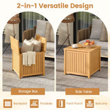 Tangkula 2-in-1 Outdoor Side Table with Storage Acacia Wood Slatted Coffee Table Square Slatted End Storage Box