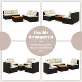 Tangkula 5 Piece Rattan Sofa Set, Patiojoy Outdoor Wicker Furniture Set with Seat & Back Cushions