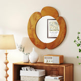 Tangkula Irregular Wall Mirror with Teak Wood Frame
