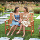 Tangkula Outdoor Bench Wood 2-Person Patio Loveseat Chair with Geometric Backrest