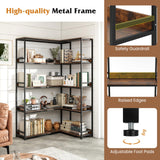 Tangkula 90 Degrees 5 Tier Industrial Wood Open Corner Bookcase for Small Spaces