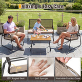 Tangkula 4 Pieces PE Wicker Rattan Conversation Set with Acacia Wood Coffee Table & Zippered Cushions