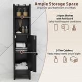 Tangkula Small Bathroom Storage Cabinet Narrow Slim Corner Floor Cabinet with Adjustable Shelf & 2 Open Shelves