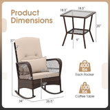 Tangkula 3 Piece Patio Rocker Set, Patiojoy Outdoor Wicker Rocking Chairs w/Double-Layer Coffee Table