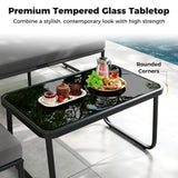 Tangkula 4 Pieces Patio Furniture Set with Cushions and Tempered Glass Coffee Table