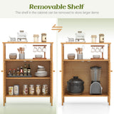 Tangkula Bamboo Floor Cabinet, Freestanding Bathroom Storage Cabinet with Double Slatted Doors