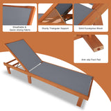 Tangkula Wood Lounge Chair Outdoor for Poolside Lawn Backyard