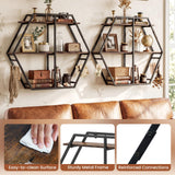 Tangkula Hexagon Wall Shelf with 4 S-Shaped Hooks & Heavy Duty Metal Frame
