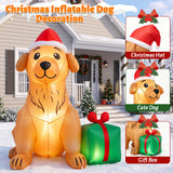 Tangkula 5 FT Christmas Inflatable Golden Retriever Dog with Gift Box