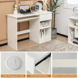 Tangkula White Desk with Drawer, Wooden Computer Desk with Pull-Out Keyboard Tray & Adjustable Storage Shelves