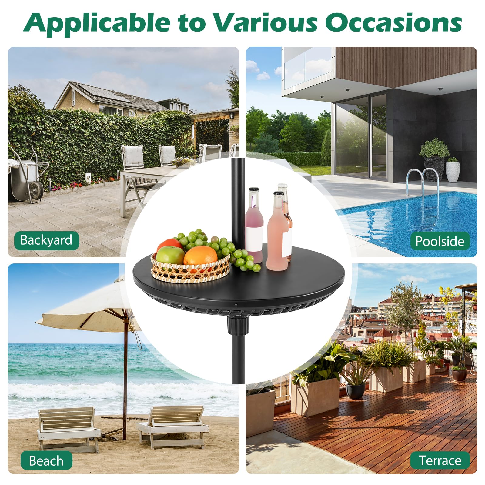 Tangkula Outdoor Umbrella Table Tray, Portable Round Table Tray with Umbrella Hole