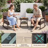 Tangkula 3-Piece Outdoor Wicker Rocking Bistro Set w/ 2-Tier Coffee Table