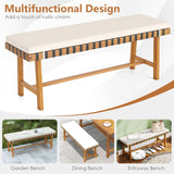 Tangkula Acacia Wood Outdoor Bench with Padded Cushion