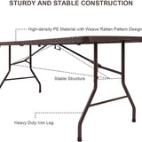 Tangkula 6' Center Folding Table Portable Rattan Design Indoor Outdoor Use with Carrying Handle