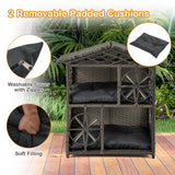 Tangkula 2-Story Rattan Cat House with Removable Soft Cushions