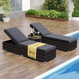 Tangkula Outdoor Chaise Lounge, Patio Wicker Lounge Chair w/ 4-Level Backrest, Heavy-Duty Metal Frame
