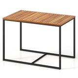 Tangkula Acacia Wood Patio Dining Table with Metal Frame