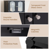 Tangkula 58.5" Tall Bathroom Storage Cabinet, Freestanding Linen Cabinet with Frost Glass Doors and Shelves